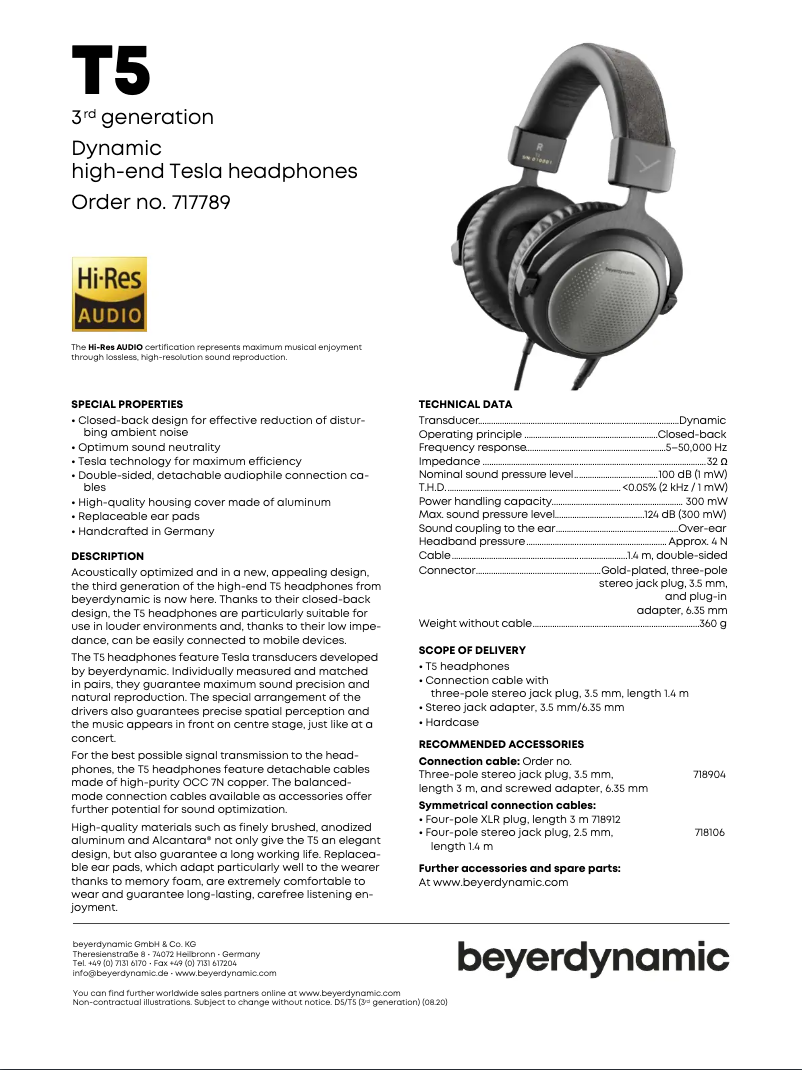 Page n°1 - Manuel utilisateur Beyerdynamic T5