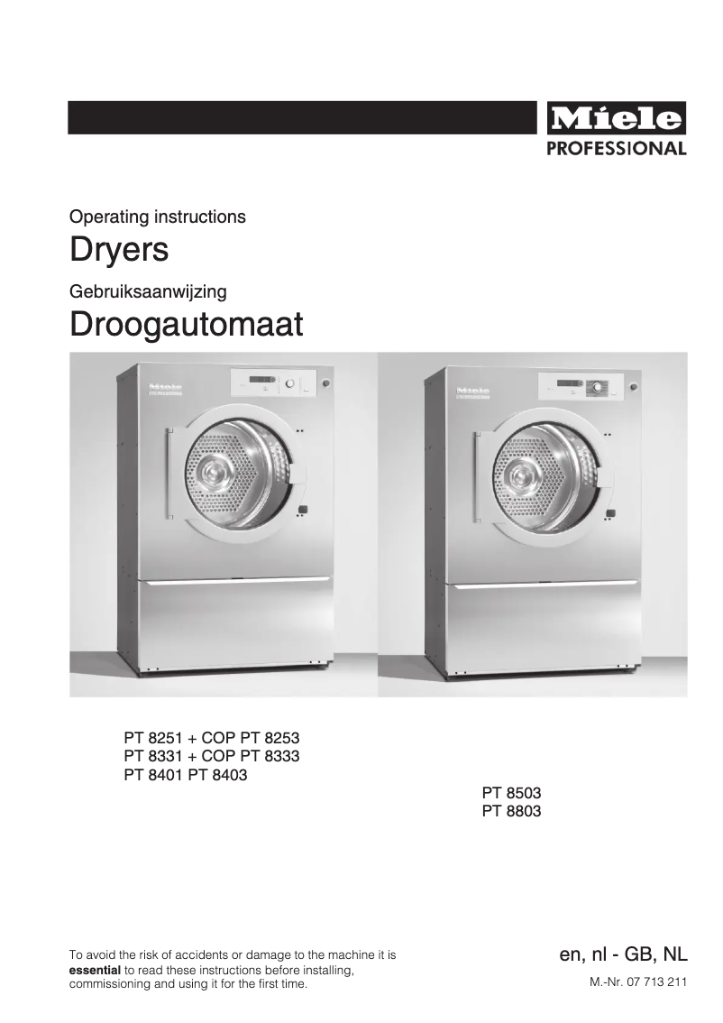 Page n°1 - Manuel utilisateur Miele PT 8403