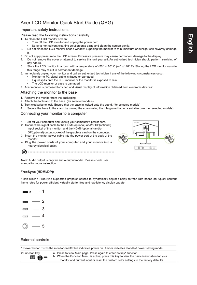 Página 1 del manual Guía de inicio rápido Acer XF252QPBMIIPRX