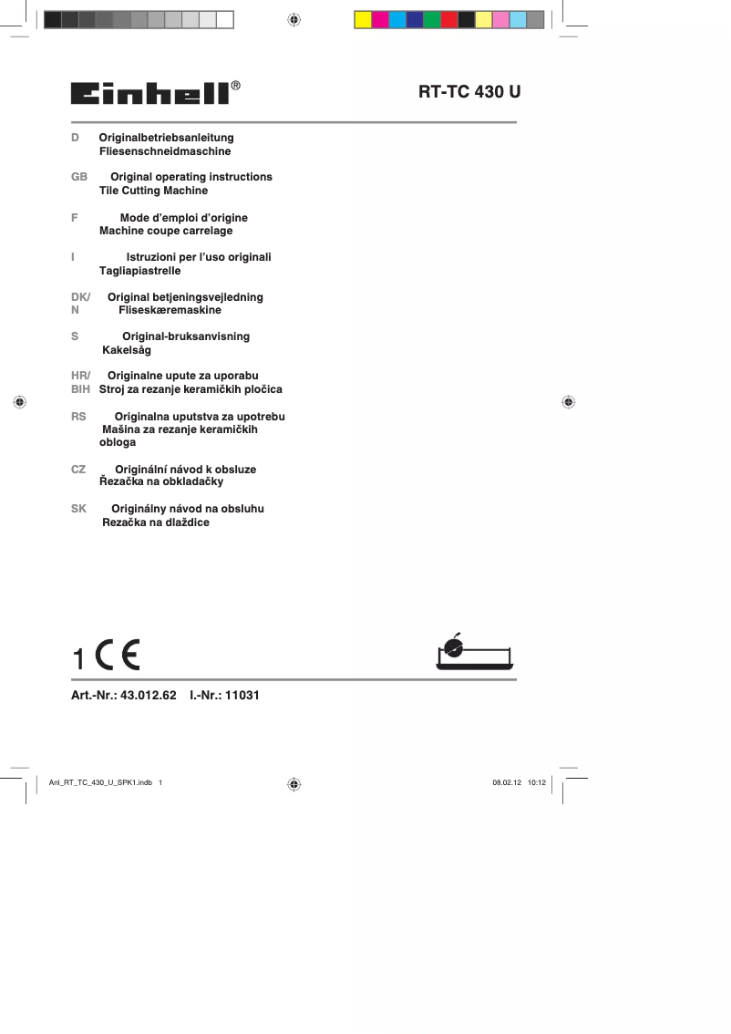 Page n°1 - Manuel utilisateur Einhell RT-TC 430 U