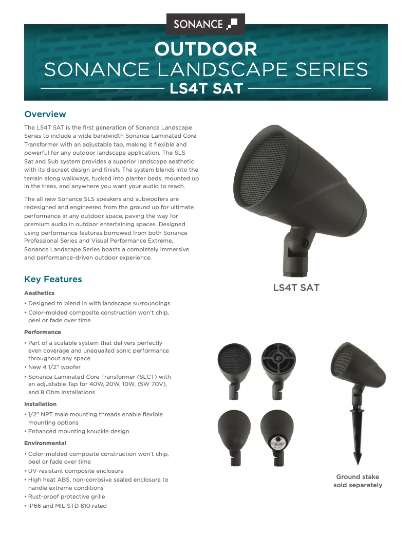 Page n°1 - Fiche technique Sonance Landscape LS4T SAT