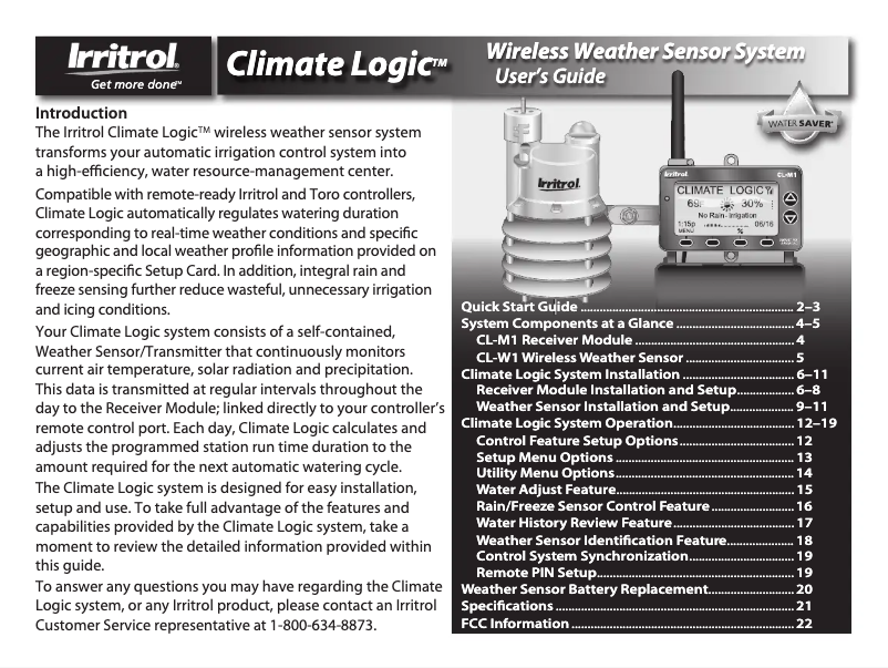 Page n°1 - Manuel utilisateur Irritrol CL-100-