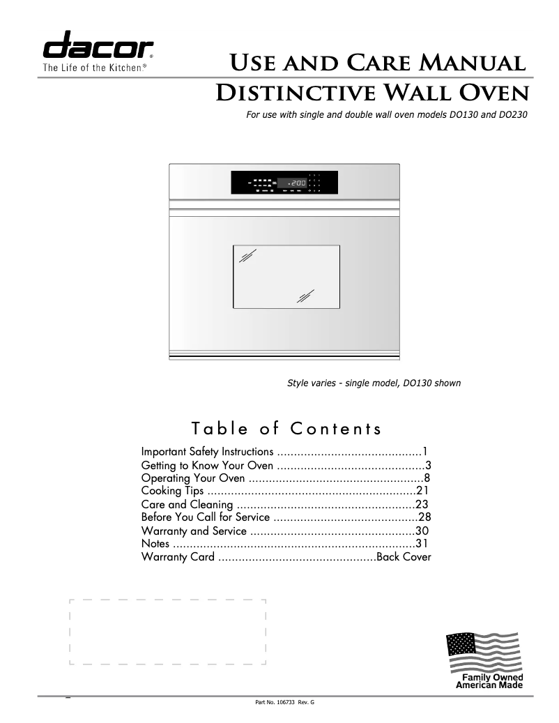 Page n°1 - Manuel utilisateur Dacor Distinctive DO130