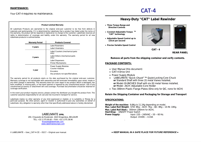 Page 1 de la notice Manuel utilisateur Labelmate CAT-4