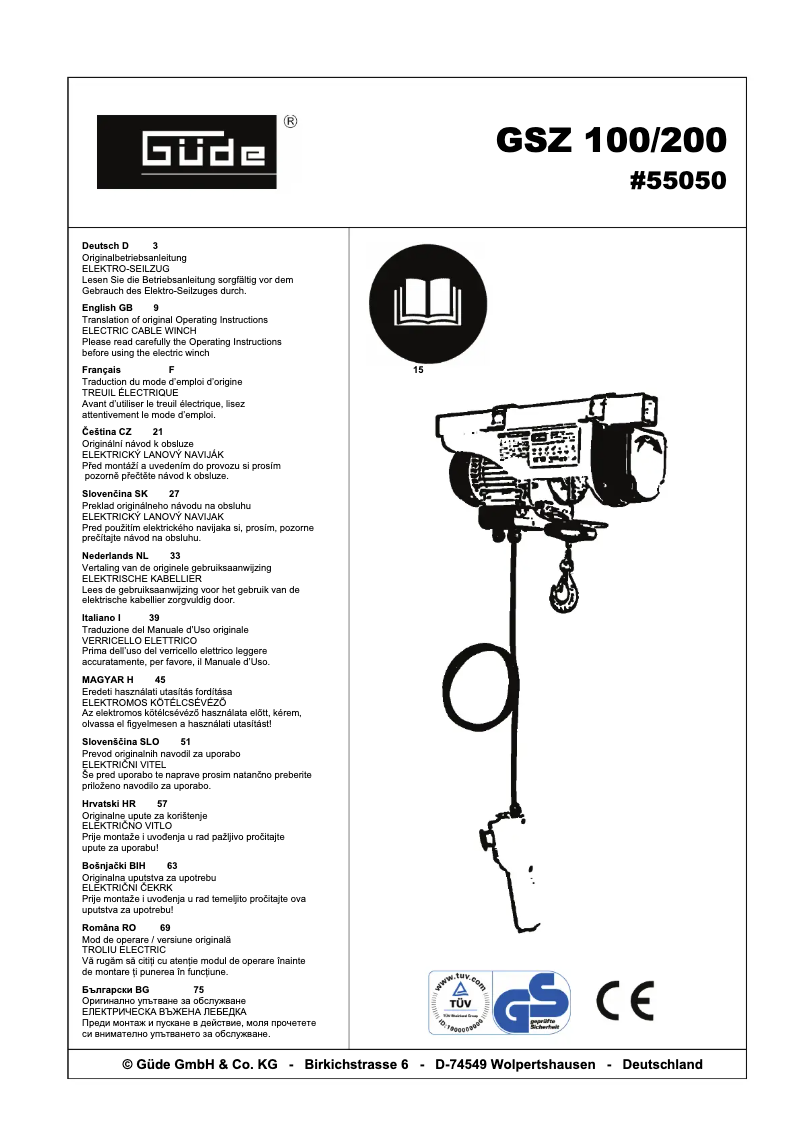 Image de la première page du manuel de l'appareil GSZ 100/200