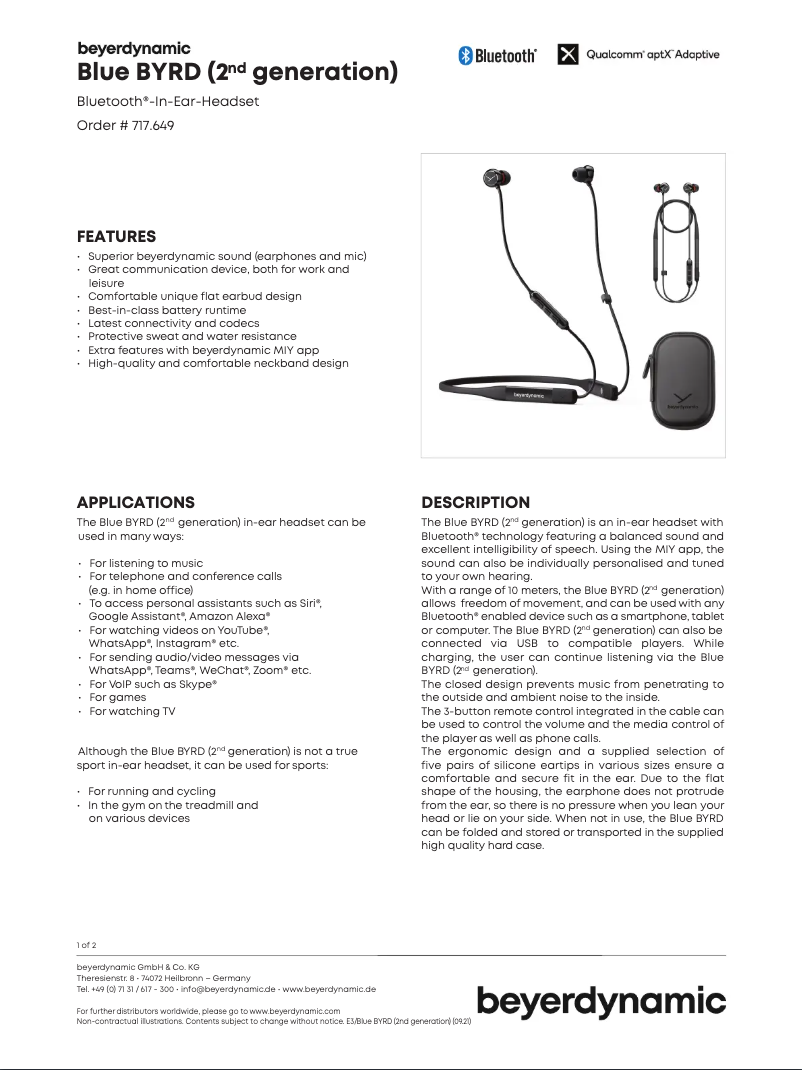 Page n°1 - Fiche technique Beyerdynamic Blue Byrd