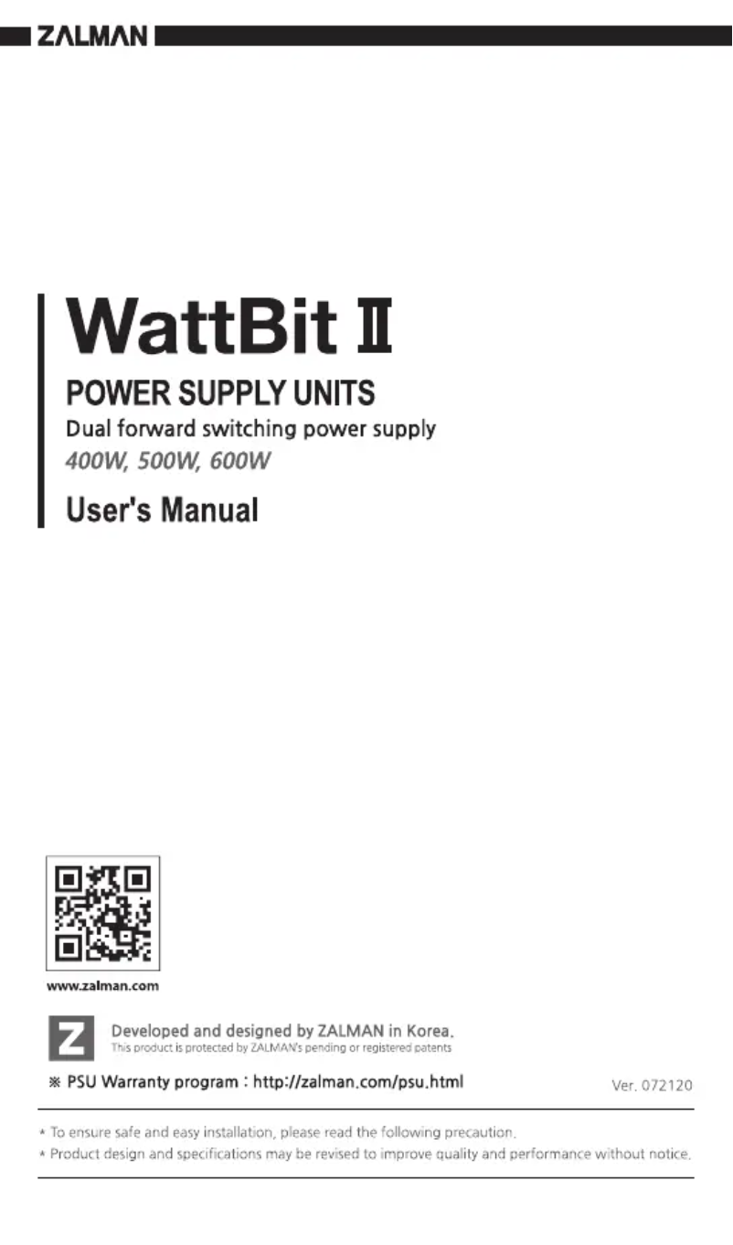 Page 1 de la notice Manuel utilisateur Zalman Wattbit II ZM600-XEII