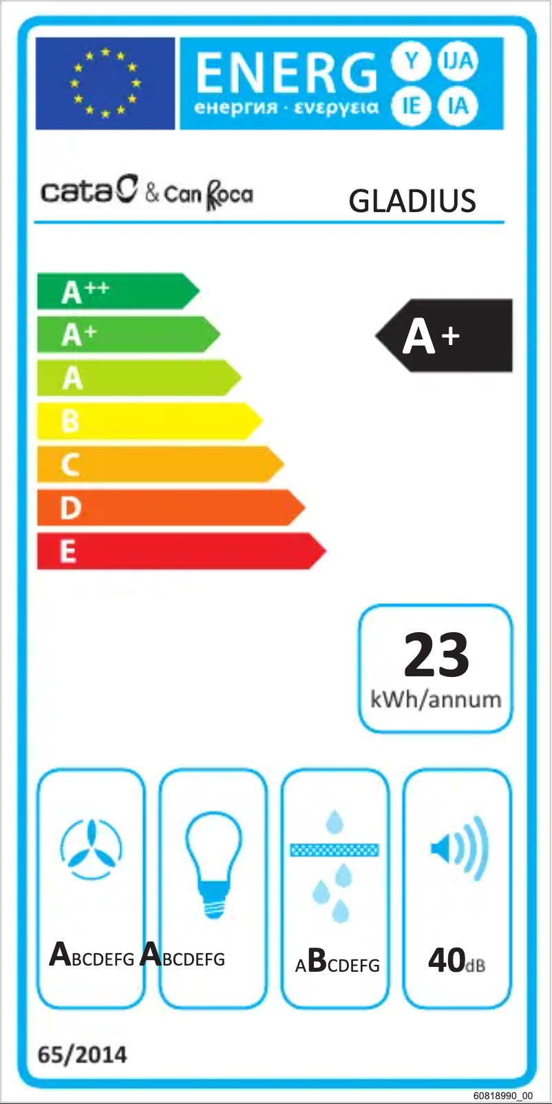 Page 1 de la notice Label énergétique CATA GLADIUS XGBK