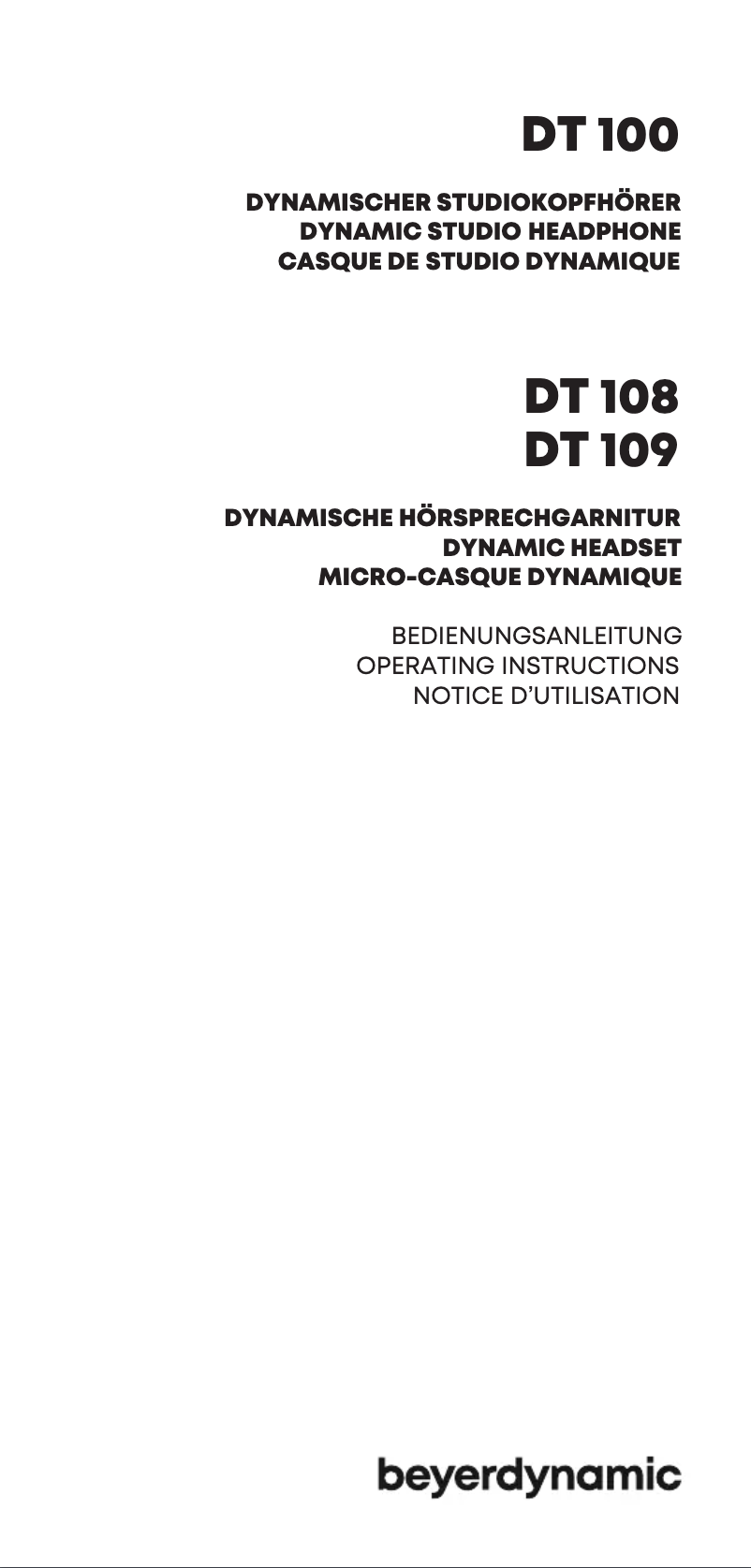 Image de la première page du manuel de l'appareil DT 100