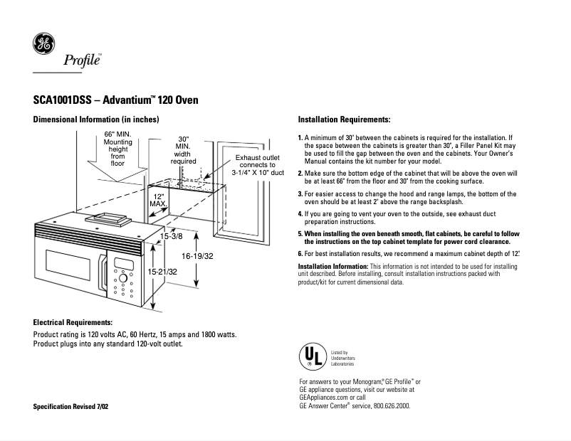 Page n°1 - Fiche technique GE SCA1001DSS