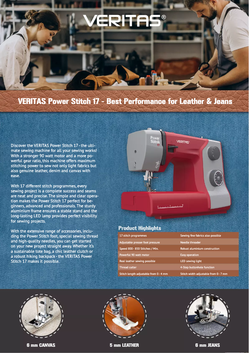 Page 1 de la notice Fiche technique Veritas Power Stitch 17