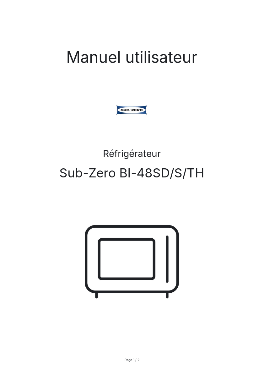 Page n°1 - Manuel utilisateur Sub-Zero BI-48SD/S/TH