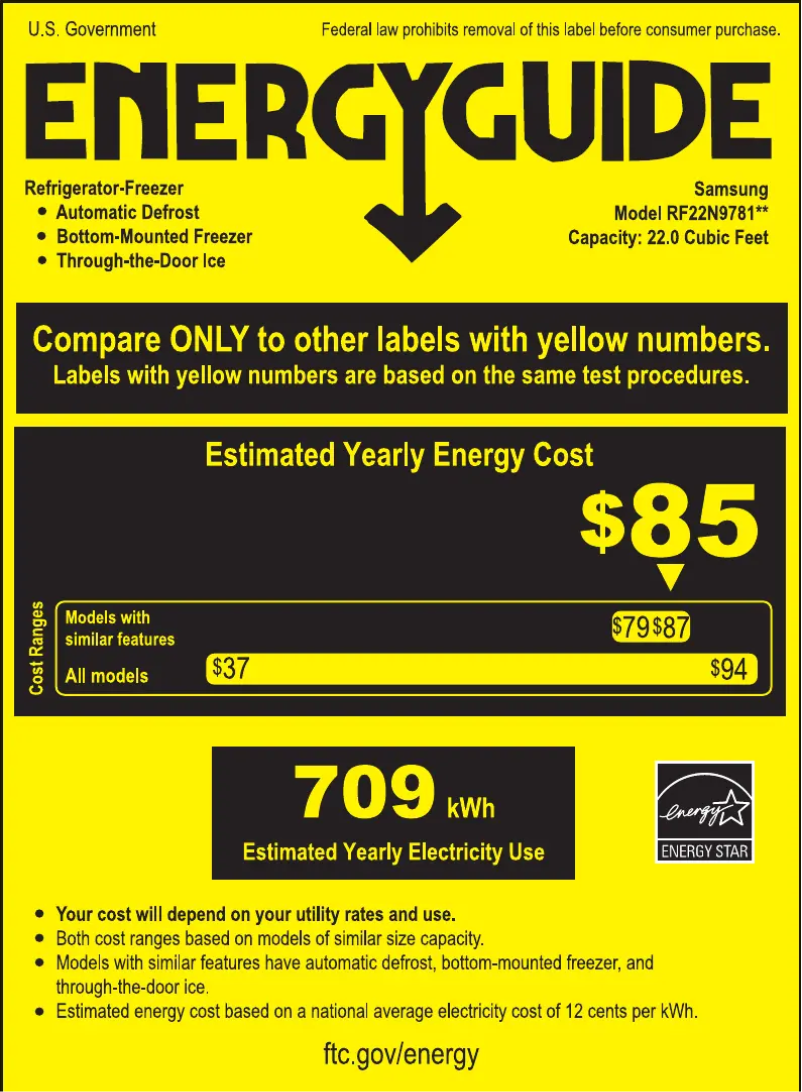 Page 1 de la notice Label énergétique Samsung RF22N9781S