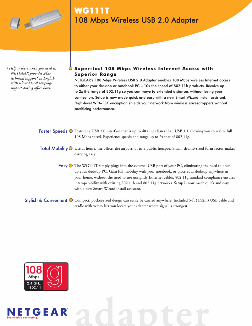 Page 1 de la notice Fiche technique Netgear WG111T