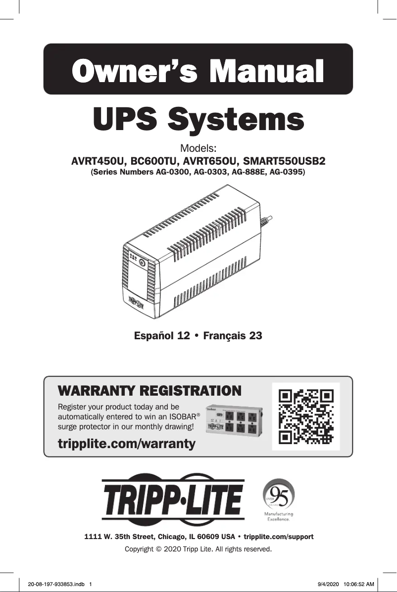 Page 1 de la notice Manuel utilisateur Tripp Lite AVRT650U
