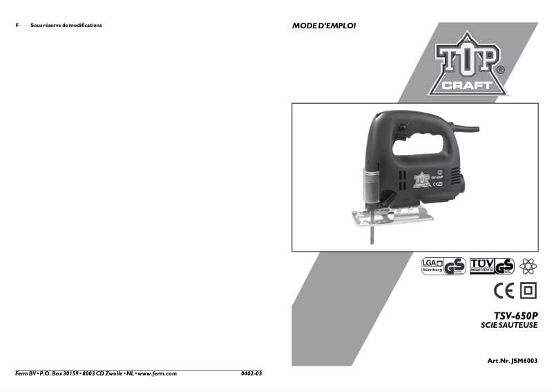 Image de la première page du manuel de l'appareil TSV-650P