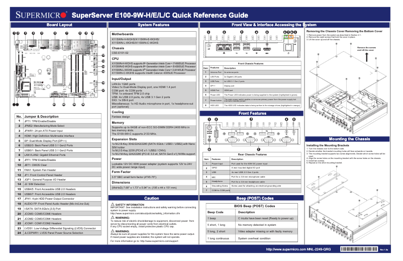 Page 1 de la notice Guide de démarrage rapide Supermicro SuperServer E100-9W-H