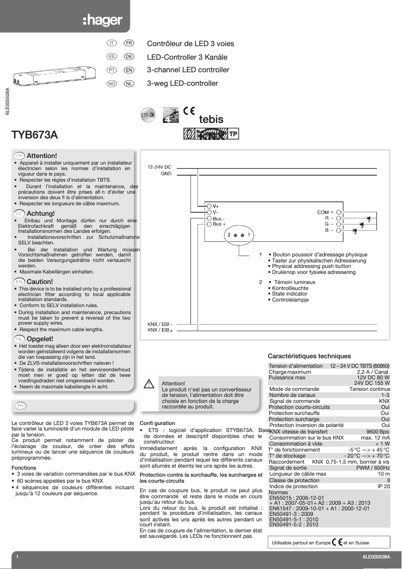 Page 1 of the manual User Manual Hager TYB673A