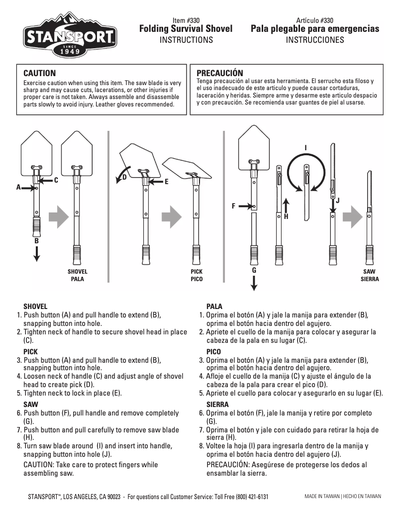 Page n°1 - Manuel utilisateur Stansport Folding Survival Shovel