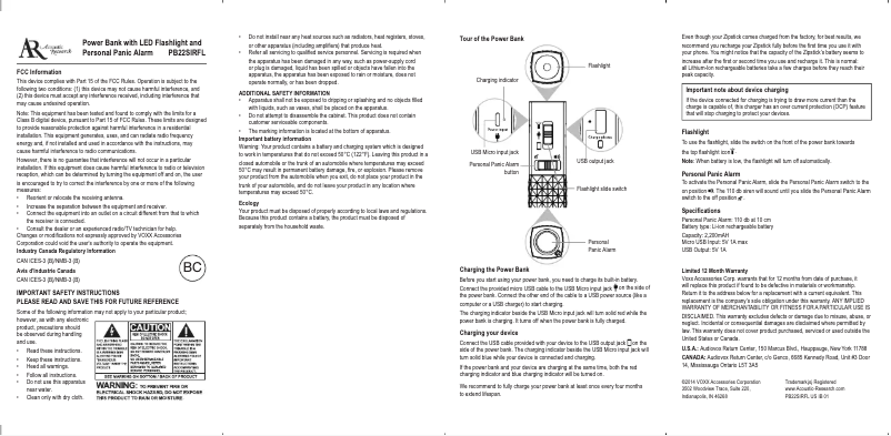 Page n°1 - Manuel utilisateur VOXX PB22SIRFL
