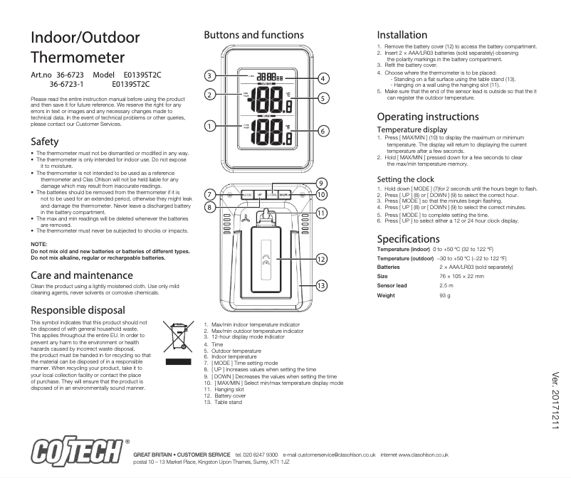 Page 1 de la notice Manuel utilisateur Cotech E0139ST2C