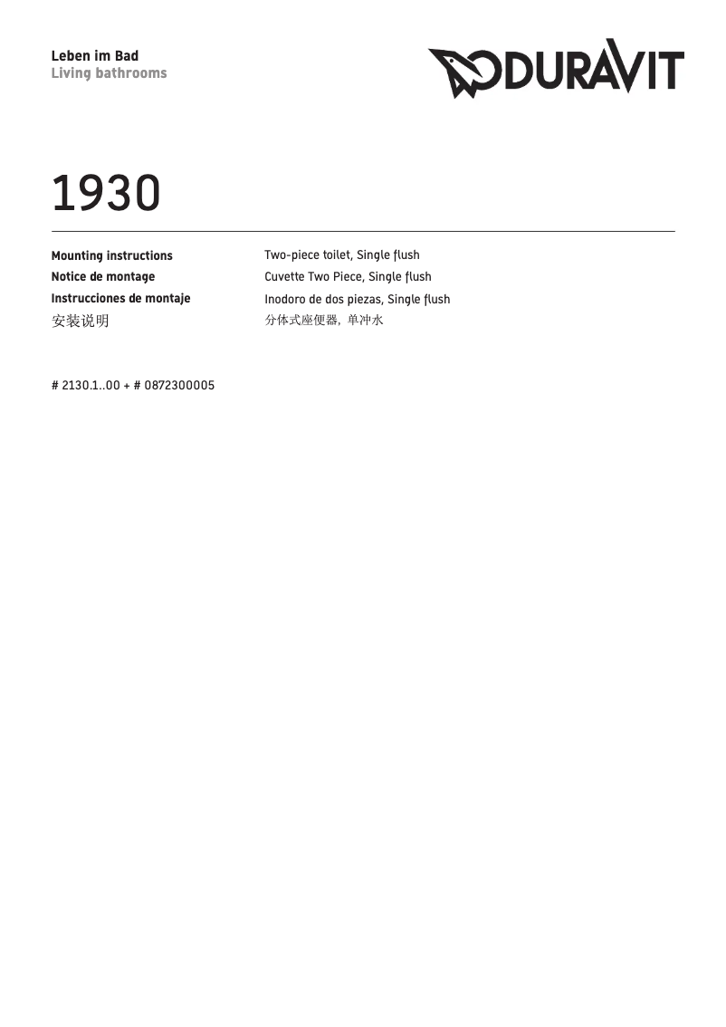 Page n°1 - Manuel utilisateur Duravit 1930 Series 0872300005