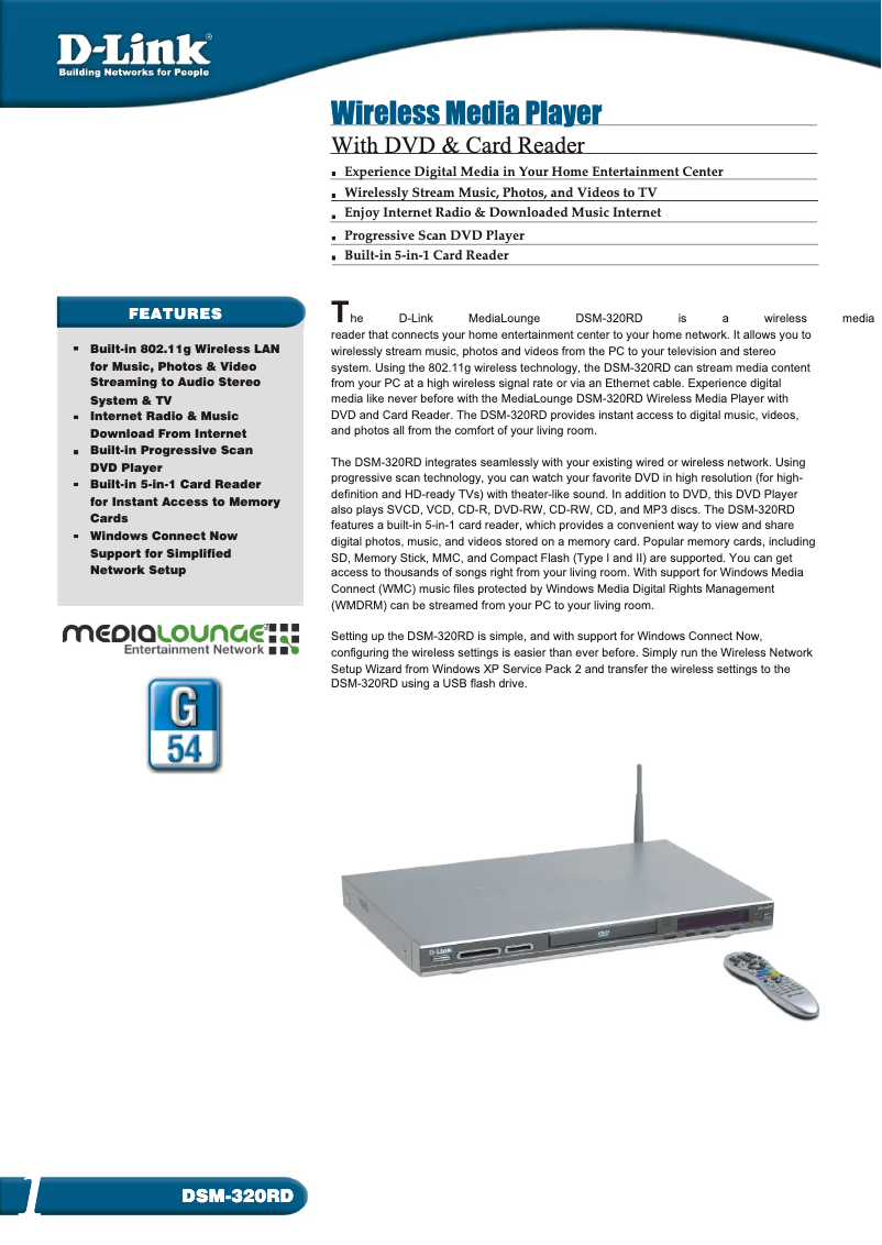 Page 1 de la notice Fiche technique D-Link DSM-320RD