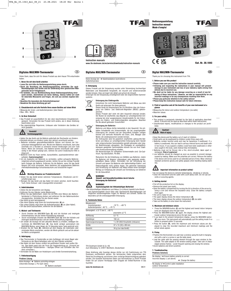 Page 1 de la notice Manuel utilisateur TFA Moxx 30.1043.02