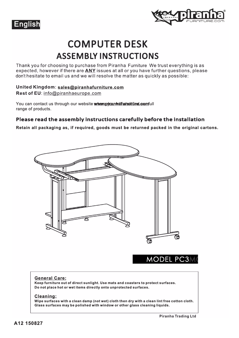 Page 1 de la notice Manuel utilisateur Piranha PC3