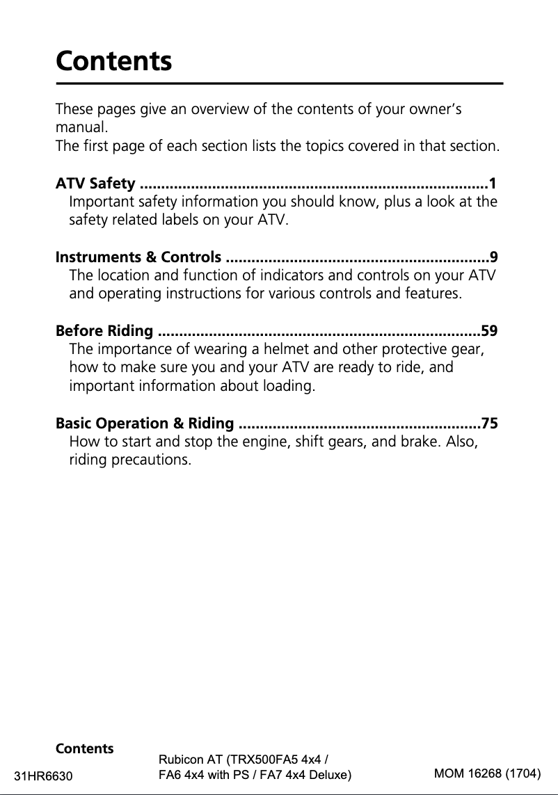 Página 1 del manual Manual de usuario Honda FourTrax Foreman Rubicon TRX500FA5 (2018)