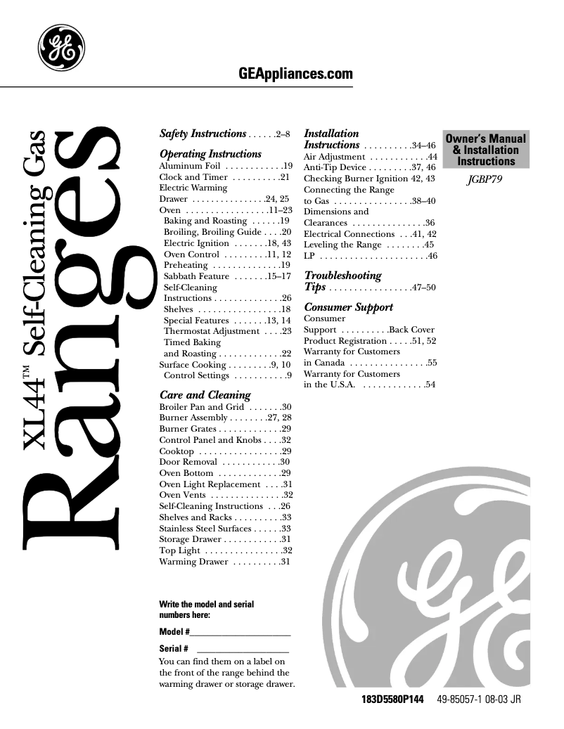 Page 1 de la notice Guide d'installation GE Profile Spectra JGBP79AEBAA