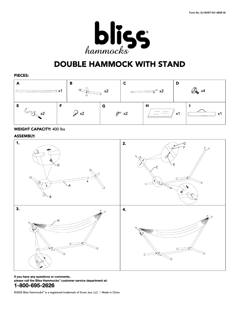 Page 1 de la notice Manuel utilisateur Bliss Outdoors BHST-401-HS