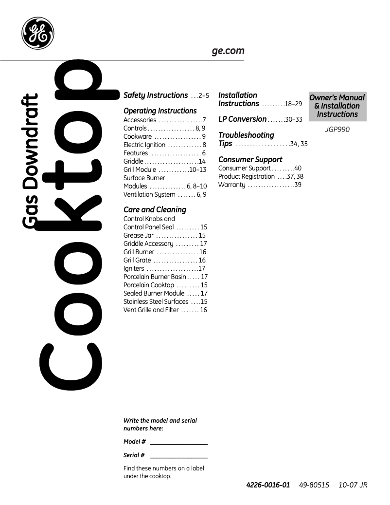 Page 1 de la notice Guide d'installation GE Profile JGP990WELWW