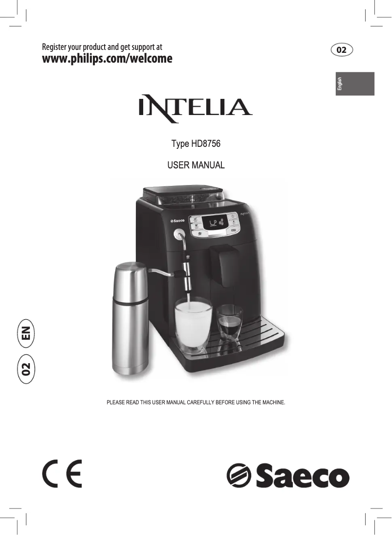 Page 1 de la notice Manuel utilisateur Philips Saeco Intelia HD8756