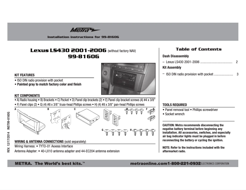 Page 1 de la notice Mode d'emploi Metra 99-8160G