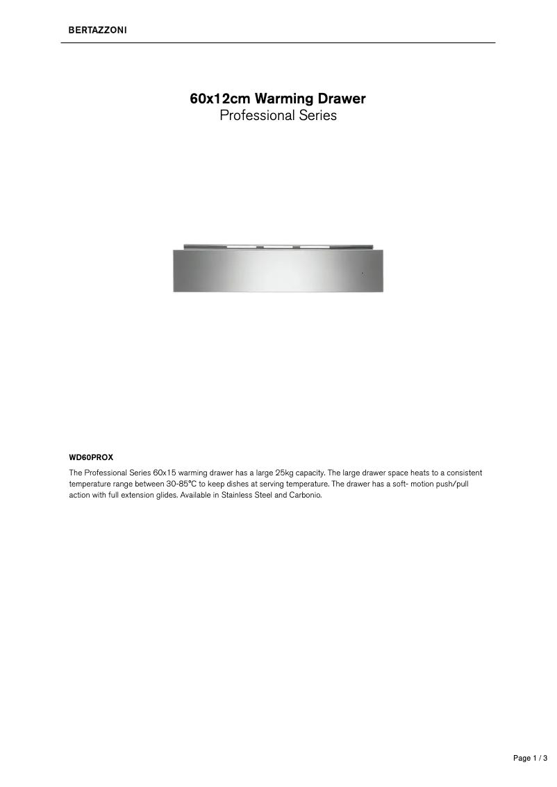 Page n°1 - Fiche technique Bertazzoni WD60CONX