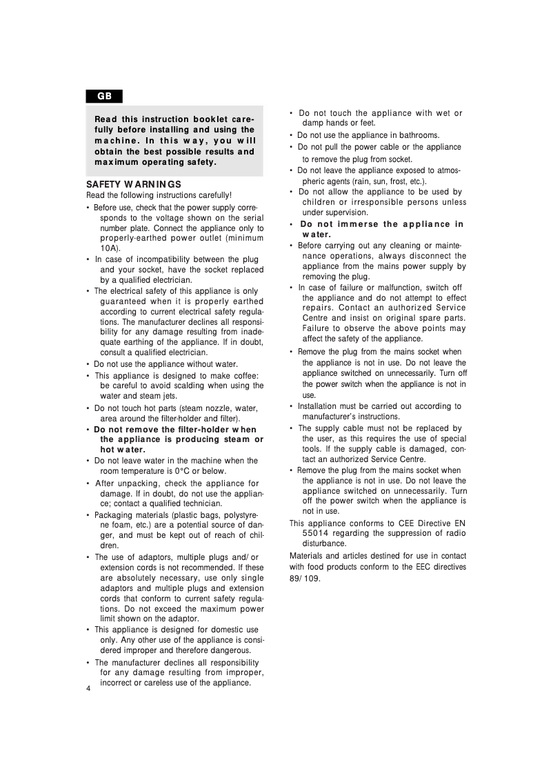 Page n°1 - Manuel utilisateur DeLonghi Bar 20