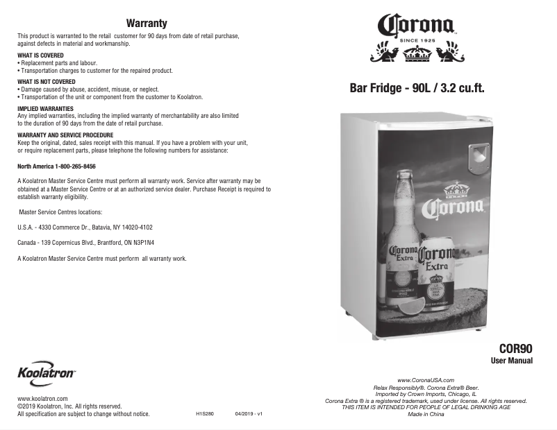 Page 1 de la notice Manuel utilisateur Corona COR90