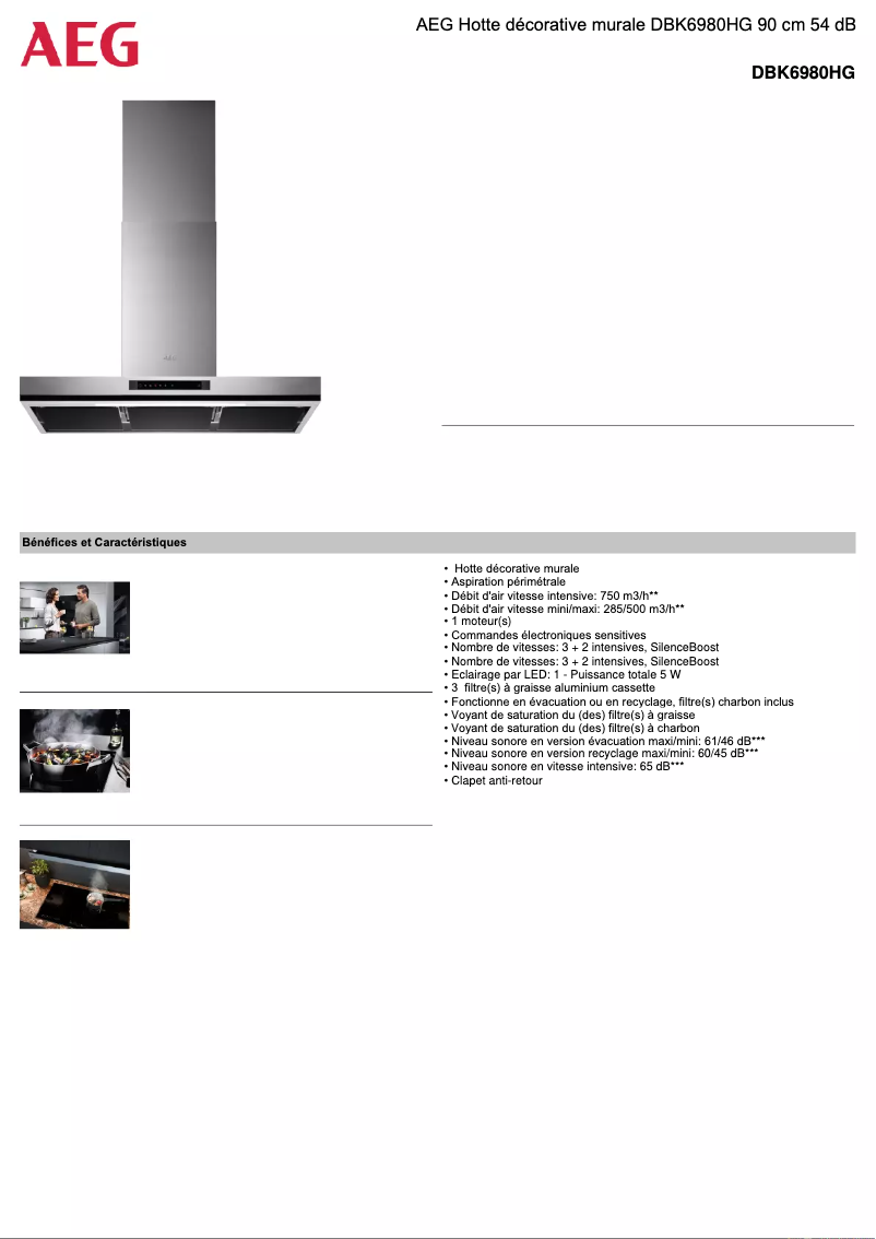 Page 1 de la notice Fiche technique AEG DBK6980HG