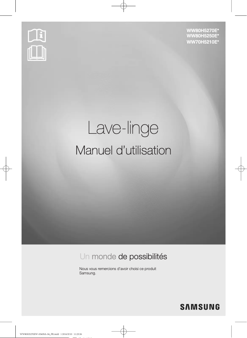 Page 1 de la notice Manuel utilisateur Samsung WW80H5250ES
