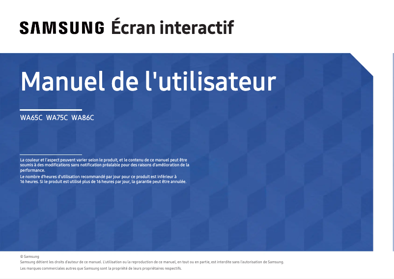 Page 1 de la notice Manuel utilisateur Samsung WA86C
