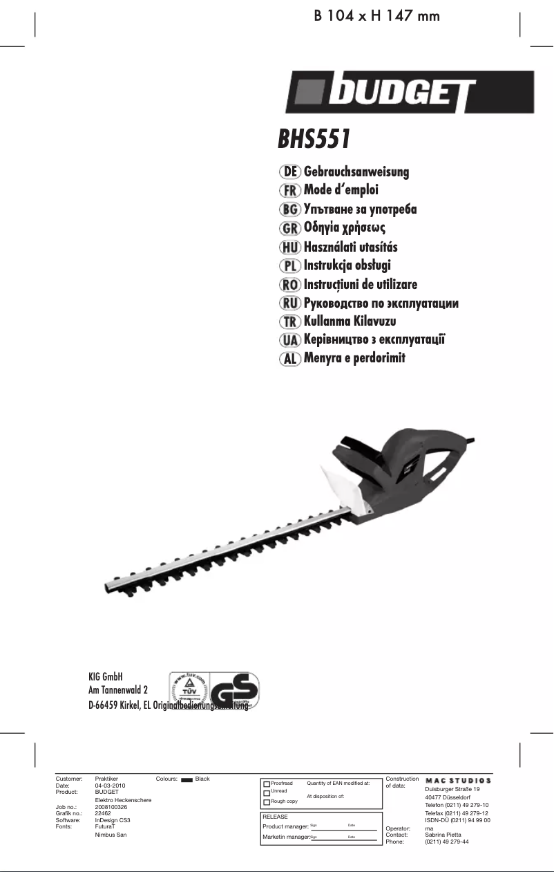 Página 1 del manual Manual de usuario Budget BHS 551