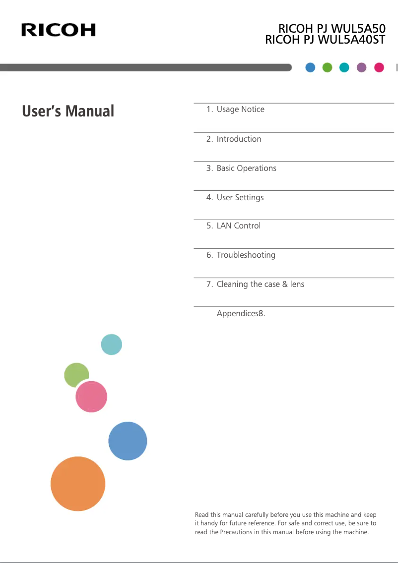 Page n°1 - Manuel utilisateur Ricoh PJ WUL5A50