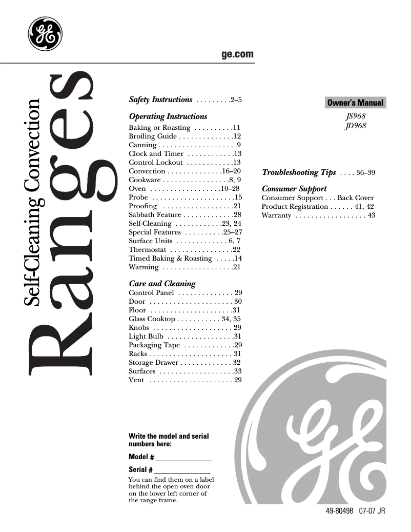 Image de la première page du manuel de l'appareil Profile JS968TFWW