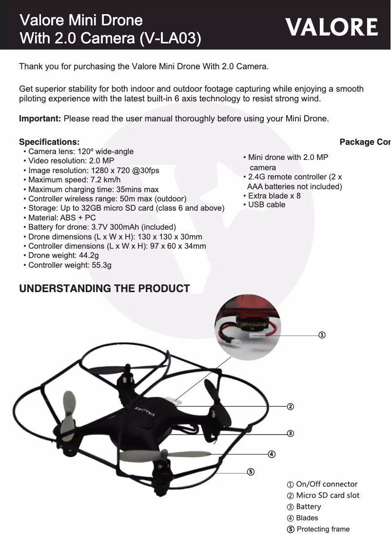 Page 1 de la notice Manuel utilisateur Valore V-LA03