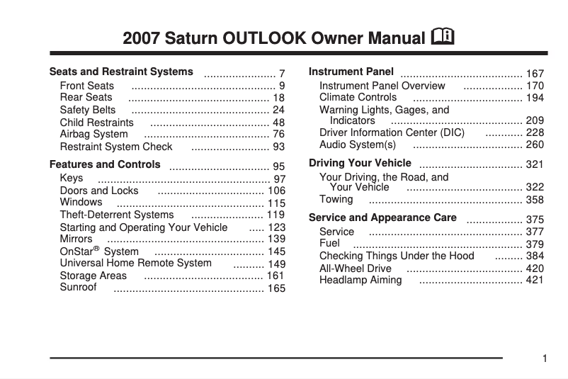 Page 1 de la notice Manuel utilisateur Saturn Outlook (2008)