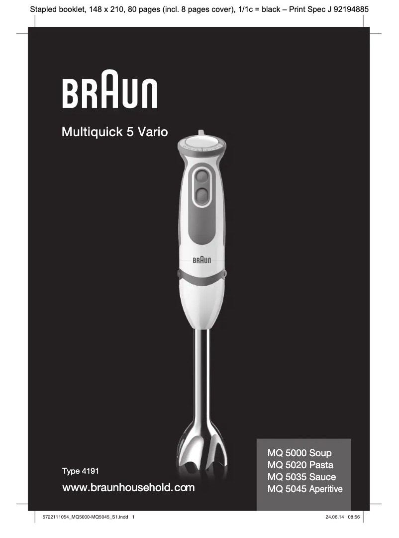 Page 1 de la notice Manuel utilisateur Braun Multiquick 5 Vario MQ 5020 Pasta