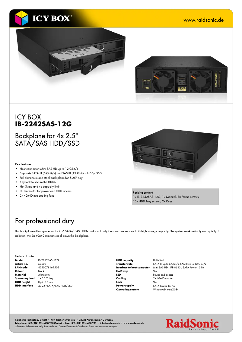 Page 1 de la notice Fiche technique Icy Box IB-2242SAS-12G
