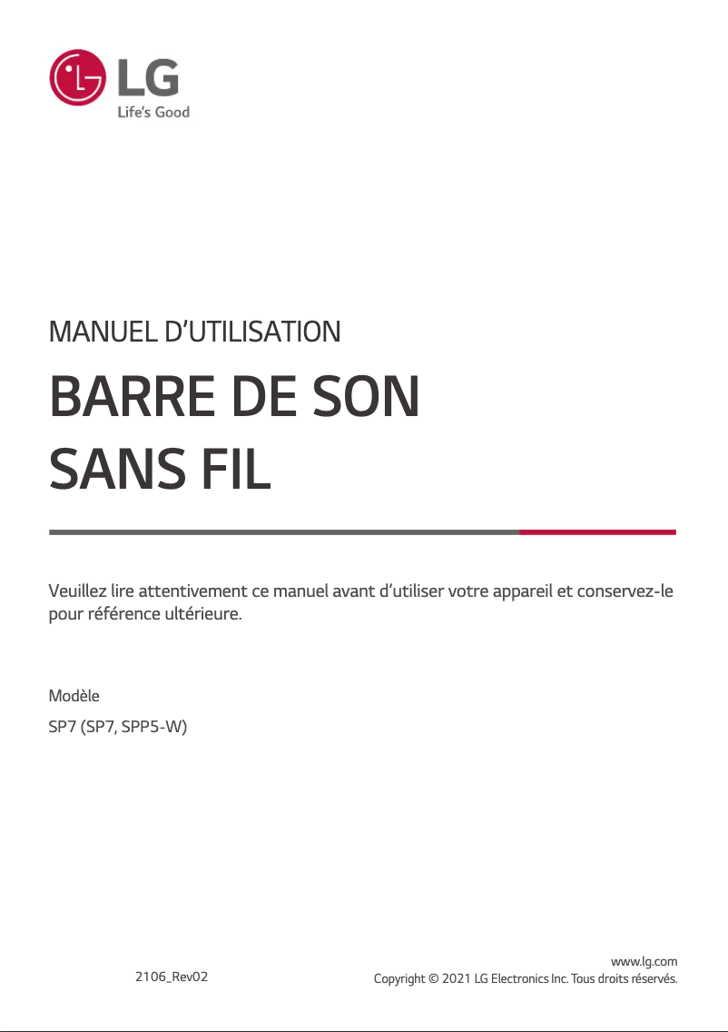 Page 1 de la notice Manuel utilisateur LG SP7