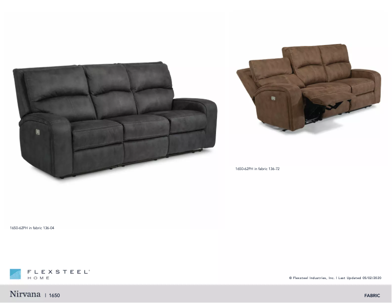 Page 1 de la notice Fiche technique Flexsteel Nirvana 1650-62PH